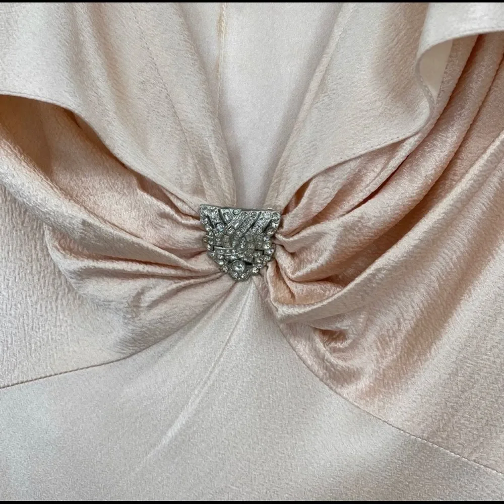 Ralph Lauren Gathered Silk Champagne Plunging Dress Short Sleeves Collared Gown - Picture 4 of 12